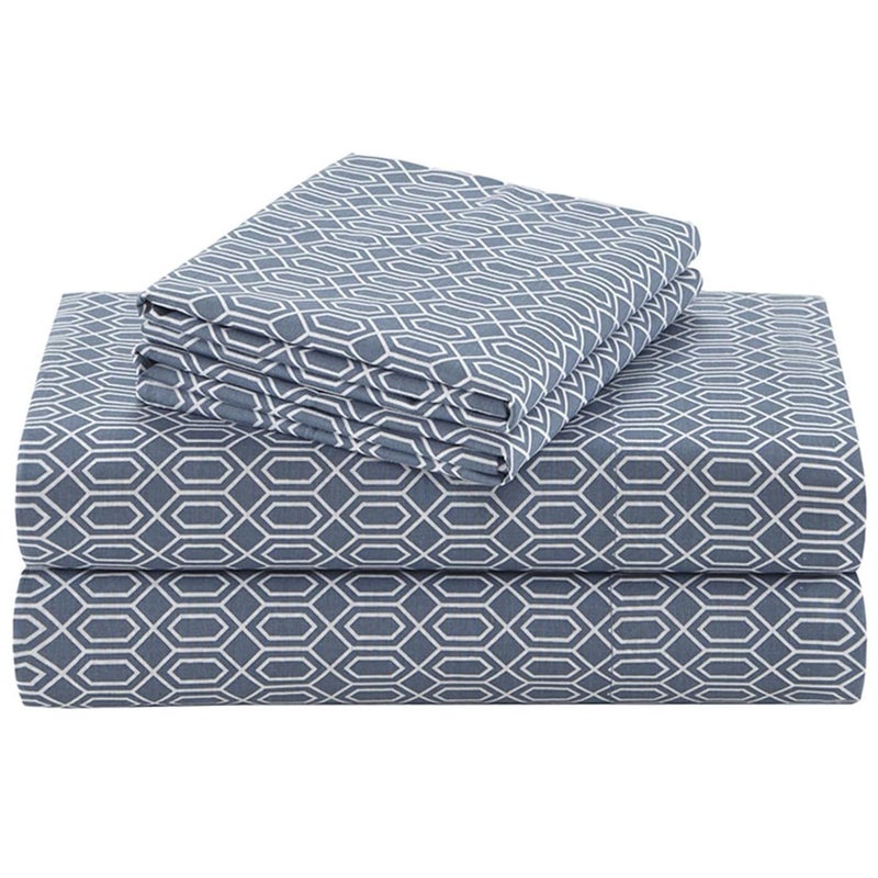 Comfort Spaces 100% Cotton Sheets Full, Breathable, Naturally Cool Cotton Sheets, Soft Cotton Bed Sheets with 14" Elastic Pocket Fits up to 16" Mattress, All Seasons Sheet Set, Diamond Blue 4 Piece - Image 1